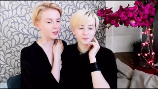 RitaBritanny-lesbian couple kissing and teasing short-haired blonde teen camgirls
