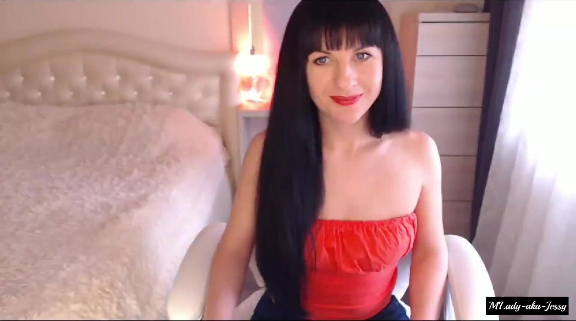 MLady Tamarra Roman aka Jessy Red Blouse-Jeans Striptease Titty Tease Pussy Finger