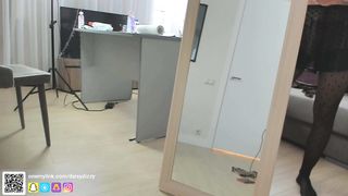 daisydizzy - Lovely teen seducing with her curvy bum in black transparent tights shown in a mirror