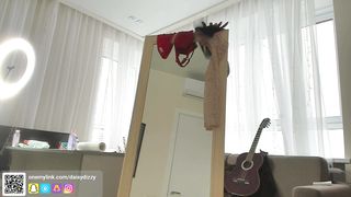 daisydizzy - Lovely teen seducing with her curvy bum in black transparent tights shown in a mirror