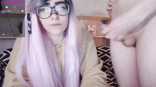 cuckold_couple_ - Wanking his cock over her blonde hair