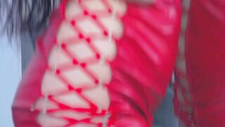 KassandraHarper - Long haired brunette seducing in red leather dress