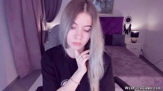 Busty teen flashes shaved pussy